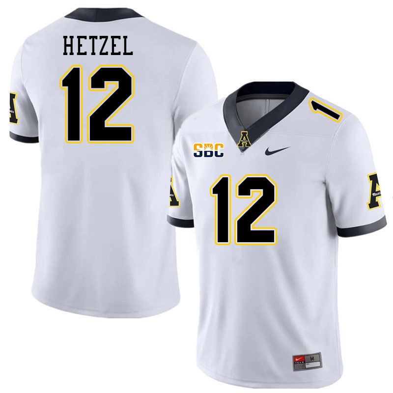 Men #12 Michael Hetzel Appalachian State Mountaineers College Football Jerseys Stitched Sale-White - Click Image to Close